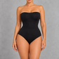 Sculp strapless high-leg compression bodysuit in black, front view