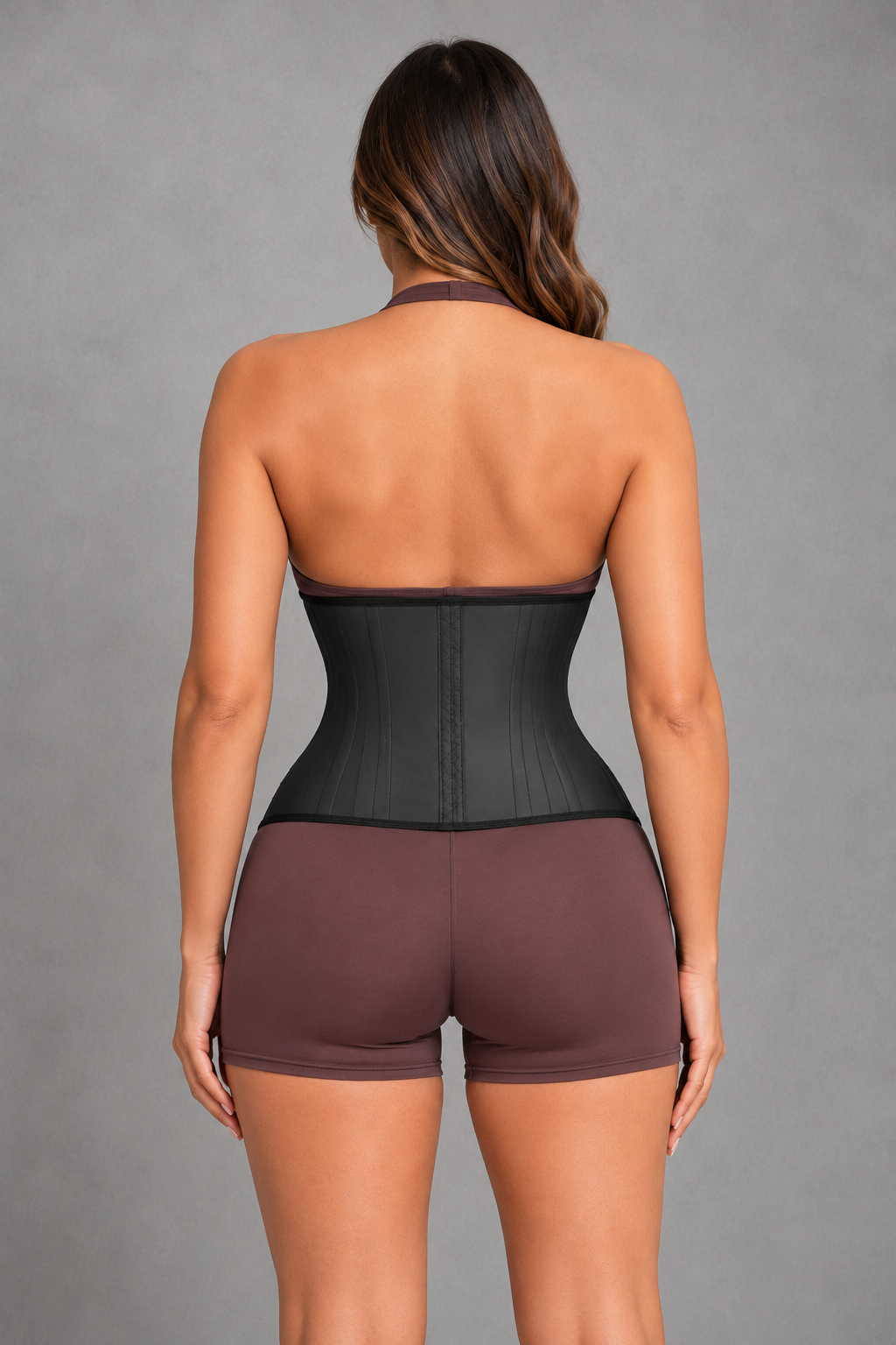 Sculp matte latex waist trainer corset in Black – back view