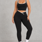 Sculp Crossover Leggings & Sports Bra Gym Set in Black – front view