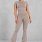 Sculp Fitted T-Shirt & Flared Leggings Set in Taupe – front view