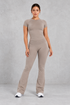 Sculp Fitted T-Shirt & Flared Leggings Set in Taupe – front view