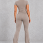 Sculp Fitted T-Shirt & Flared Leggings Set in Taupe – back view
