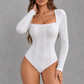 Sculp Square Neck Cable Knit Bodysuit in White – front