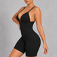Sculp Low Back Mid-Thigh Shapewear Bodysuit in Black, side view showing plunge cups
