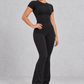 Sculp Fitted T-Shirt & Flared Leggings Set in Black – three-quarter view