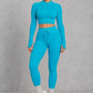 Sculp Ribbed Half-Zip Gym Co-Ord in Turquoise – front view