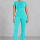Sculp Fitted T-Shirt & Flared Leggings Set in Turquoise – front view