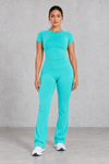 Sculp Fitted T-Shirt & Flared Leggings Set in Turquoise – front view