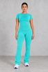 Sculp Fitted T-Shirt & Flared Leggings Set in Turquoise – front view