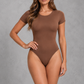 Sculp Short Sleeve Thong Bodysuit – Brown