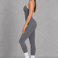 Sculp backless gym jumpsuit in dark grey, detail view