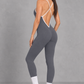 Sculp backless gym jumpsuit in dark grey, detail view
