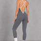 Sculp backless gym jumpsuit in dark grey, detail view