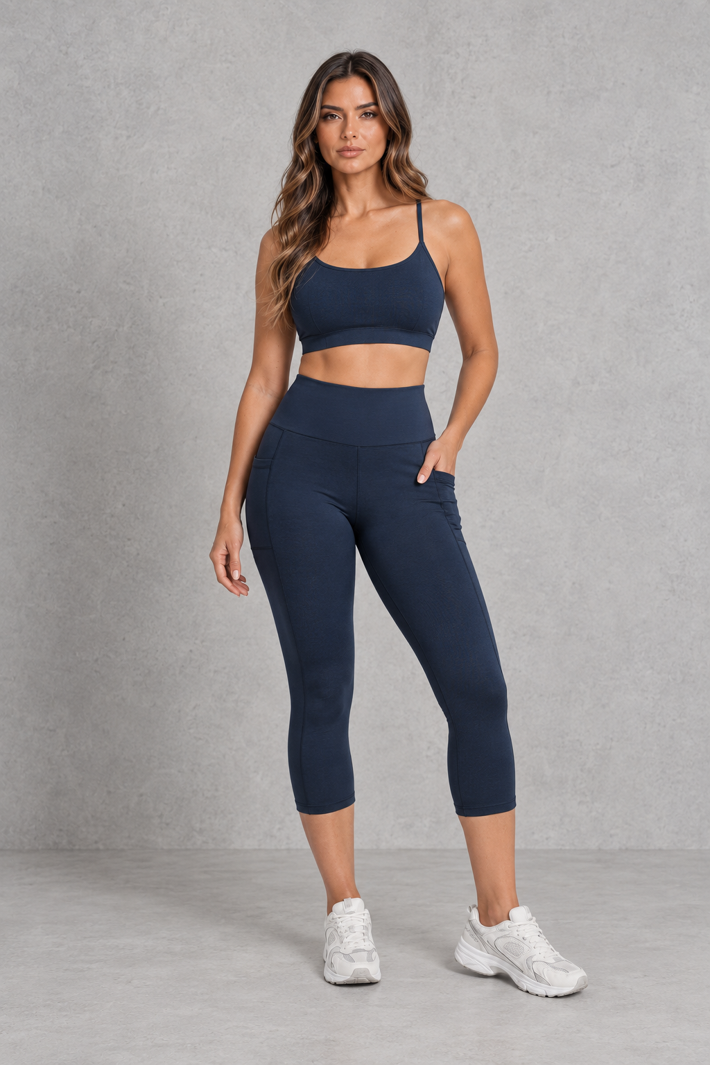 Sculp butt lift capri leggings in navy, front view