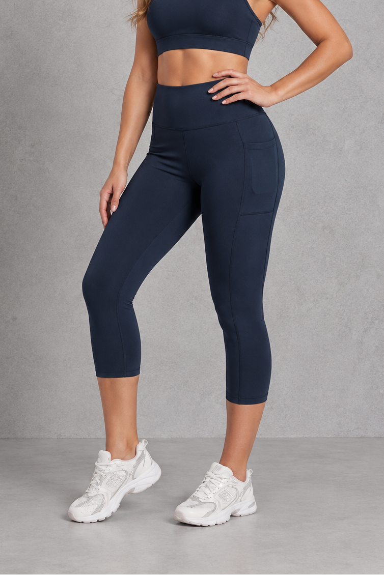 Sculp butt lift capri leggings in navy, detail view