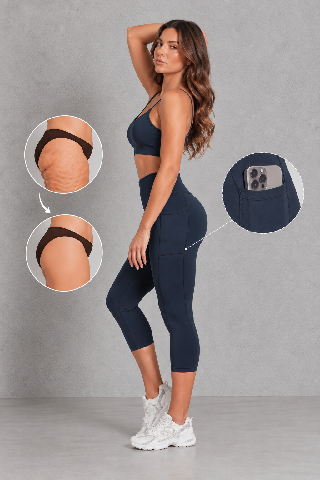 Sculp butt lift capri leggings in navy, detail view