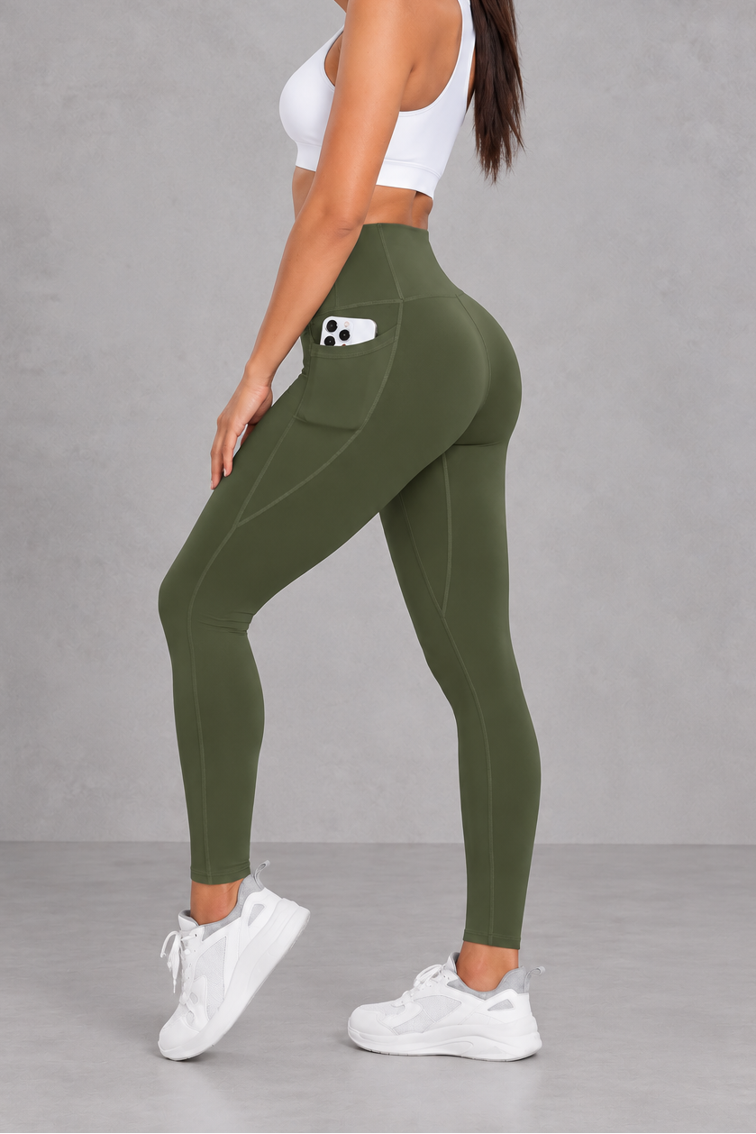 Sculp butt lift gym leggings in army green, front view