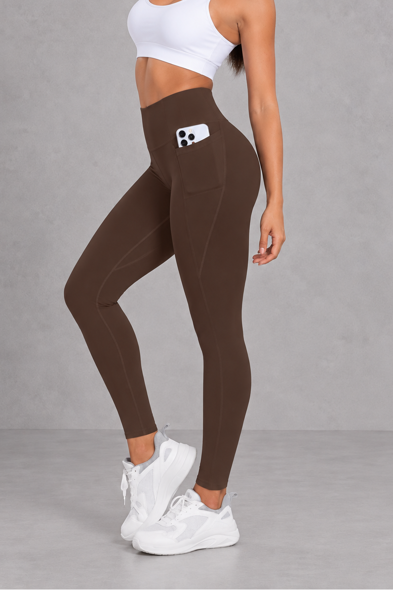 Sculp butt lift gym leggings in coffee, front view