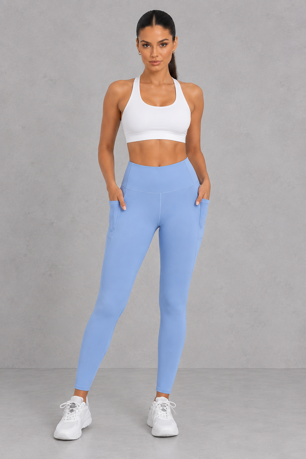 Sculp butt lift gym leggings in light blue, front view