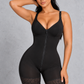 Sculp Colombian faja in black with front zip and lace-trim legs, front view