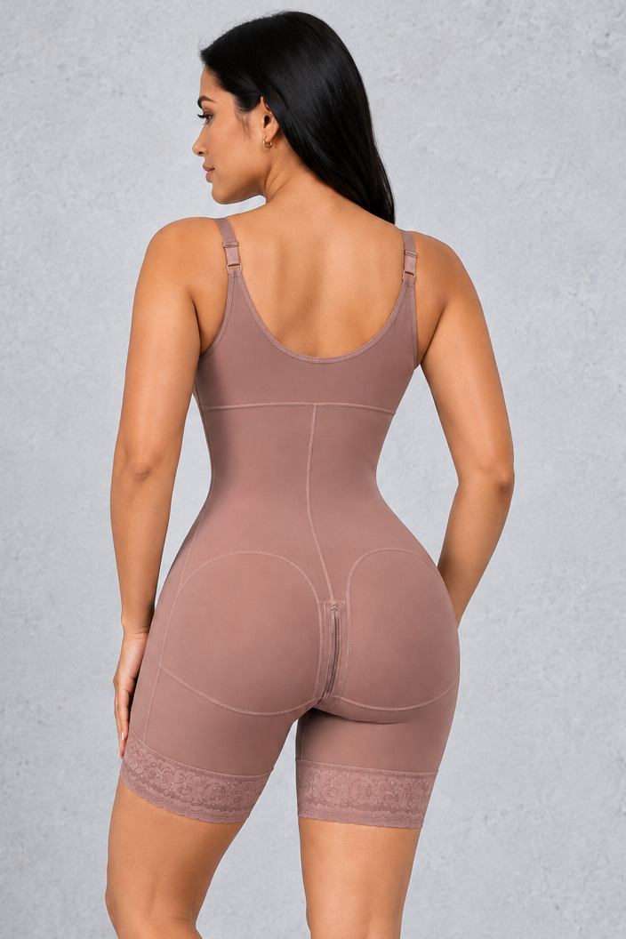 Sculp Colombian faja in mocha, back view showing the bum-lift shaping
