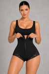 Sculp Colombian open bust faja in black, showing the front zip closure