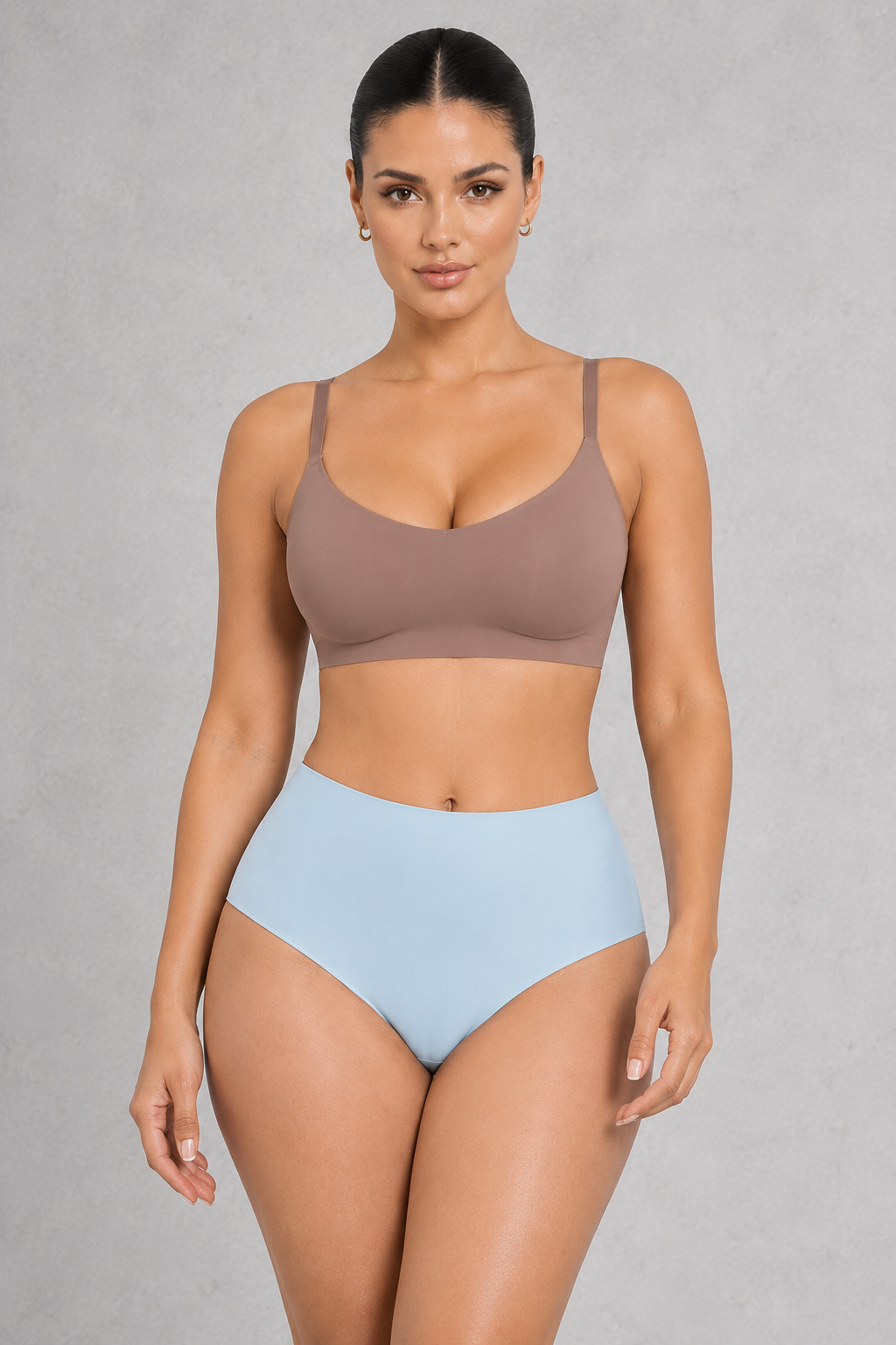 Sculp seamless high waisted briefs in dusty blue, front view