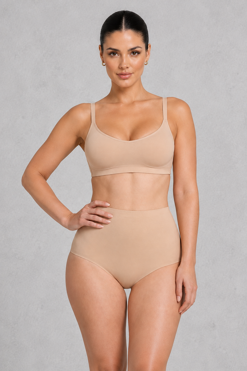 Sculp seamless high waisted briefs in nude, front view