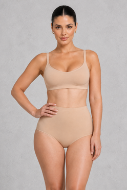 Sculp seamless high waisted briefs in nude, front view