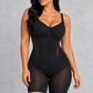 Sculp shapewear bodysuit in black with built-in bra, tummy control and thigh smoothing, front view