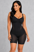 Sculp shapewear bodysuit in black with built-in bra, tummy control and thigh smoothing, front view