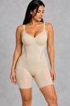 Sculp shapewear bodysuit in nude, seamless shaping from bust to thigh, front view