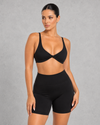 Sculp twist front sports bra in black, front view