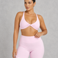 Sculp twist front sports bra in vitamin pink, front view