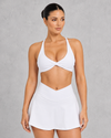 Sculp twist front sports bra in white, front view