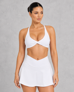 Sculp twist front sports bra in white, front view