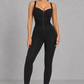 Sculp waist cinching shaping jumpsuit in black, front view