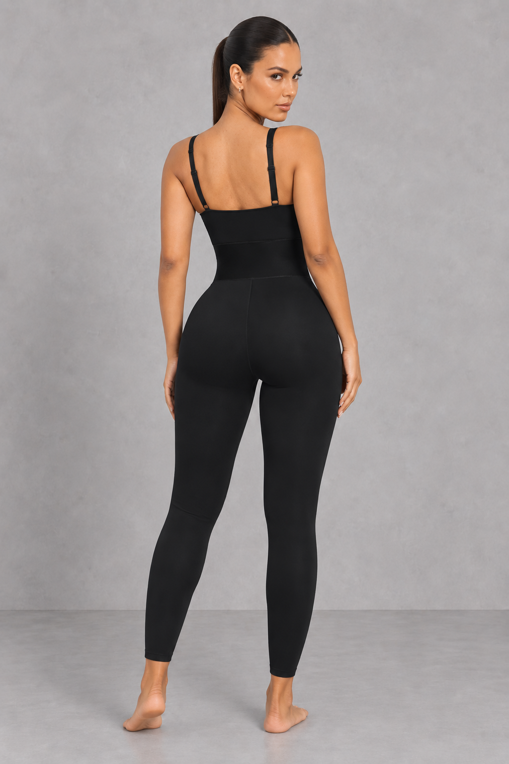 Sculp waist cinching shaping jumpsuit in black, detail view