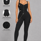 Sculp waist cinching shaping jumpsuit in black, detail view