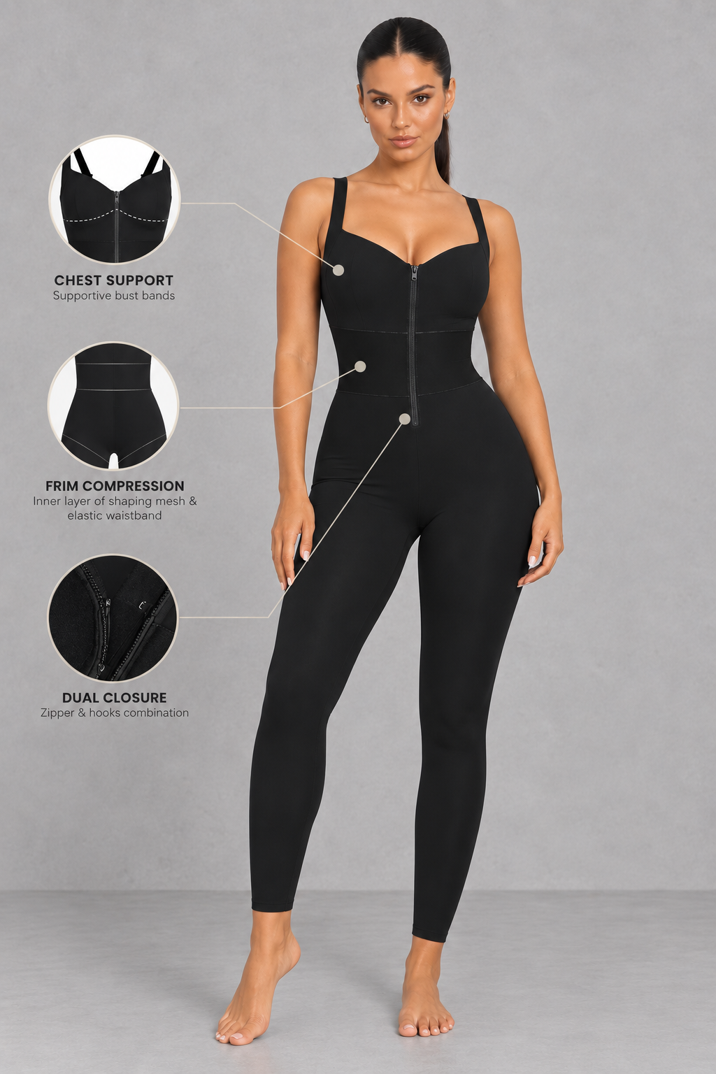 Sculp waist cinching shaping jumpsuit in black, detail view