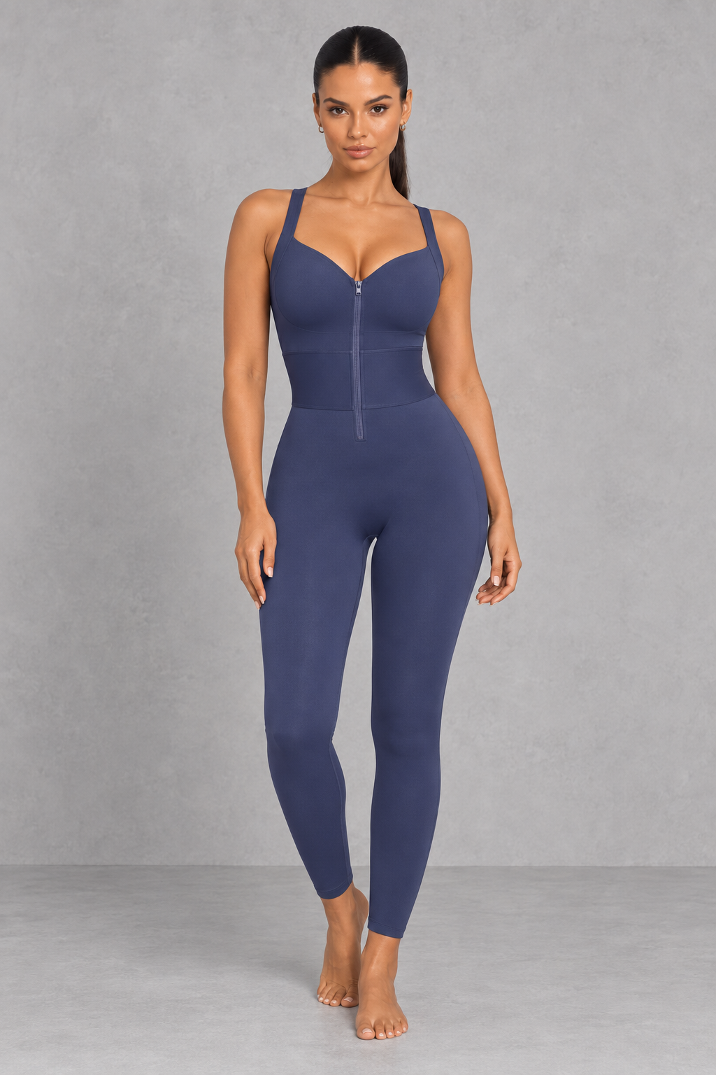 Sculp waist cinching shaping jumpsuit in blue, front view