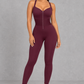Sculp waist cinching shaping jumpsuit in red, front view