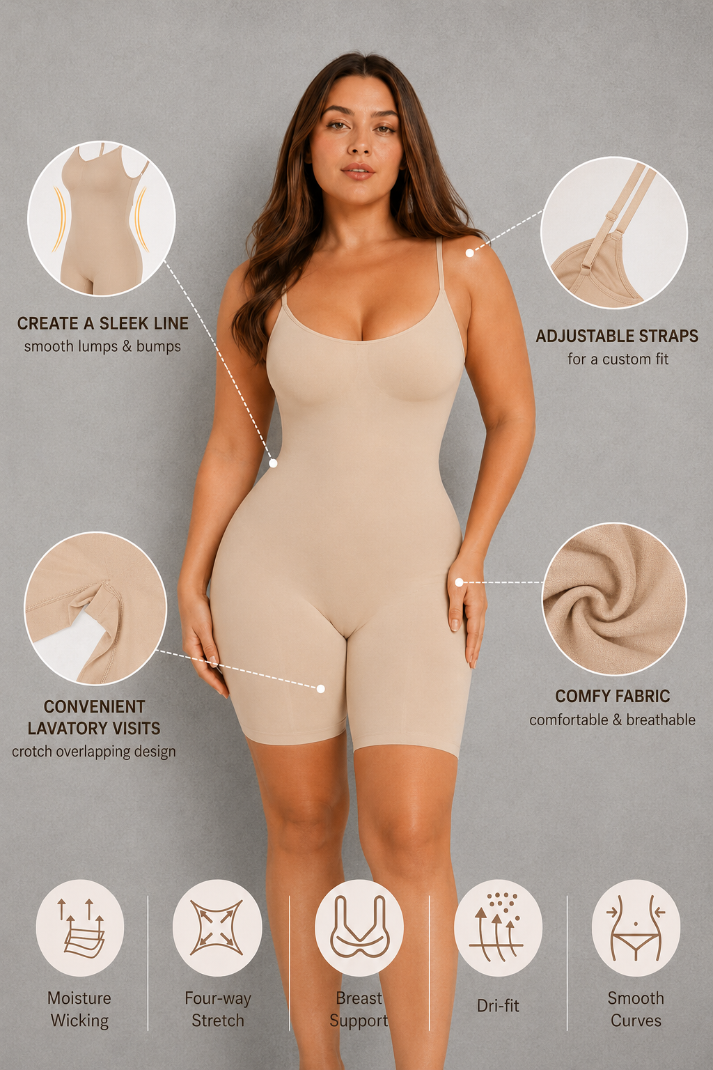 SculpStore Mid-Thigh Shapewear Bodysuit - Tummy Control Body Shaper & Thigh Slimming Shapewear