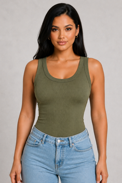 Sculp Ribbed Sleeveless Top with Built-In Bra