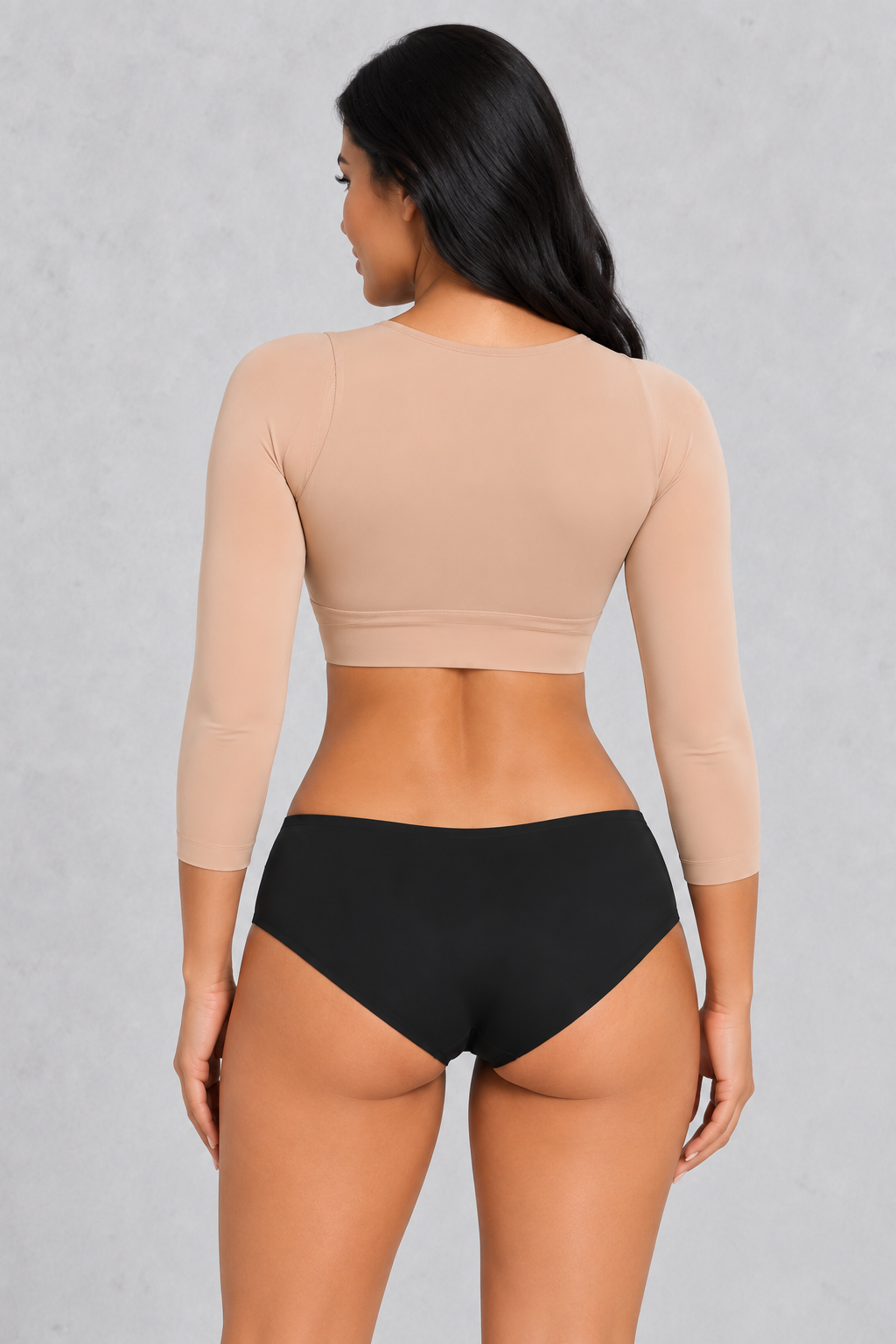 Sculp Arm Shaper Shrug in Beige – back view, upper-back coverage