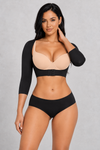 Sculp Arm Shaper Shrug in Black – front view, open bust and front hook closure
