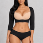 Sculp Arm Shaper Shrug in Black – full front view, 3/4 sleeves
